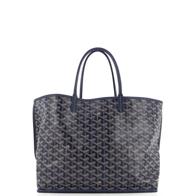 Pre-owned Goyard Anjou Reversible Tote Coated Canvas Pm In Blue