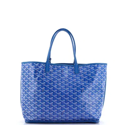 Pre-owned Goyard Anjou Reversible Tote Coated Canvas Pm In Blue
