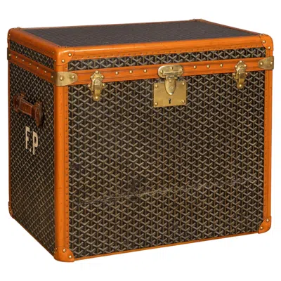 Pre-owned Goyard Antique 20th Century French Hat Trunk In Chevron Canvas By , Paris C.1920 In Brown