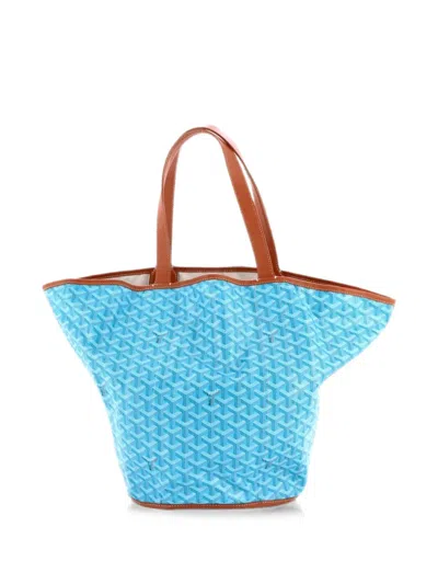 Pre-owned Goyard Belharra Reversible Coated Canvas Tote Bag In Blue