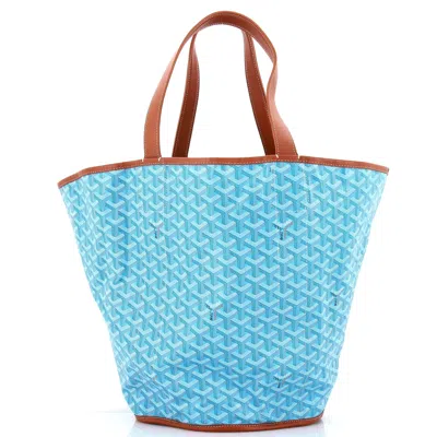 Pre-owned Goyard Belharra Reversible Tote Coated Canvas In Blue