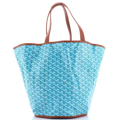 Pre-owned Goyard Belharra Reversible Tote Coated Canvas In Blue