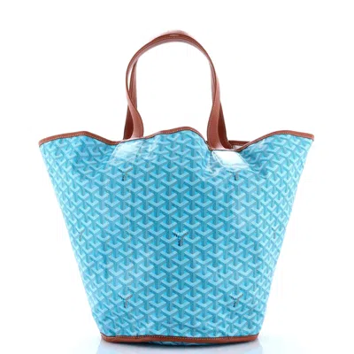 Pre-owned Goyard Belharra Reversible Tote Coated Canvas In Blue