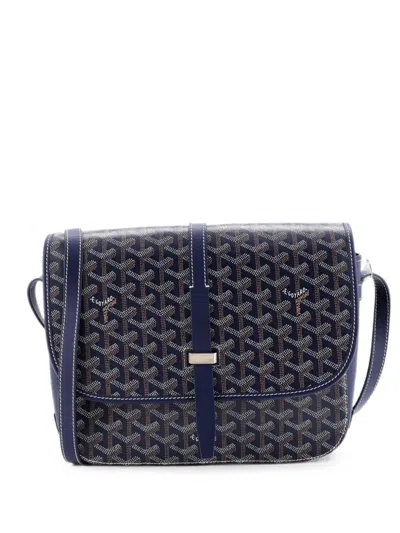 Pre-owned Goyard Belvedere Ii Messenger Bag Coated Canvas Mm Crossbody Bag In Blue