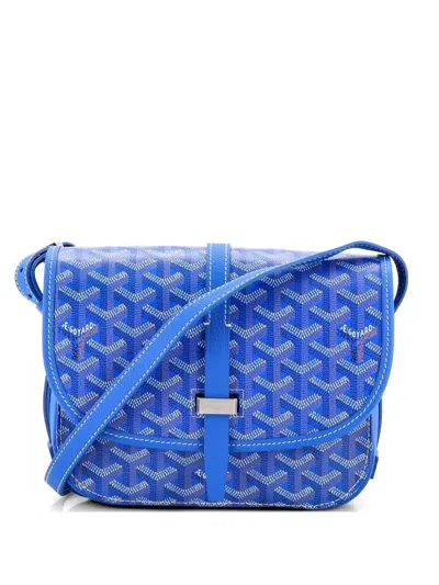 Pre-owned Goyard Belvedere Iii Messenger Bag Coated Canvas With Leather Pm Crossbody Bag In Blue