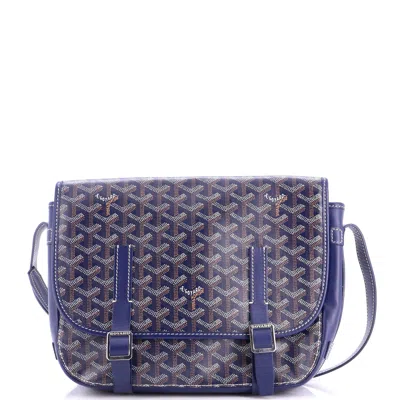 Pre-owned Goyard Belvedere Messenger Bag Coated Canvas Mm In Blue