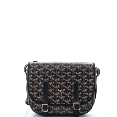 Pre-owned Goyard Belvedere Messenger Bag Coated Canvas With Leather Pm In Black