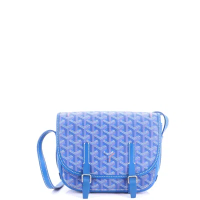 Pre-owned Goyard Belvedere Messenger Bag Coated Canvas With Leather Pm In Blue
