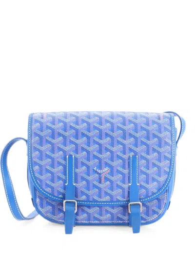 Pre-owned Goyard Belvedere Messenger Bag Coated Canvas With Leather Pm Crossbody Bag In Blue