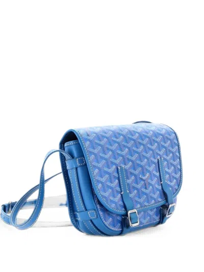 Pre-owned Goyard Belvedere Messenger Bag Coated Canvas With Leather Pm Crossbody Bag In Blue