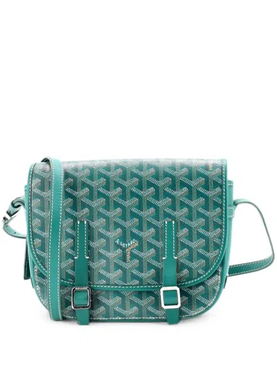 Pre-owned Goyard Belvedere Messenger Bag Coated Canvas With Leather Pm Crossbody Bag In Green
