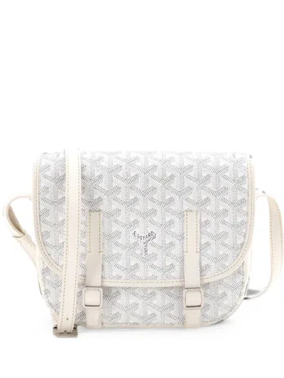 Pre-owned Goyard Belvedere Messenger Bag Coated Canvas With Leather Pm Crossbody Bag In White