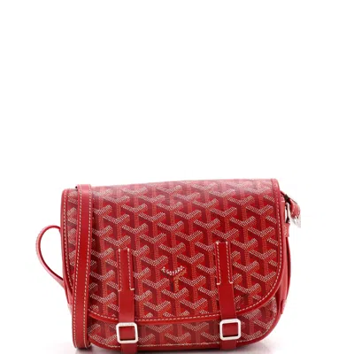 Pre-owned Goyard Belvedere Messenger Bag Coated Canvas With Leather Pm In Red