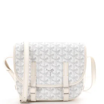 Pre-owned Goyard Belvedere Messenger Bag Coated Canvas With Leather Pm In White