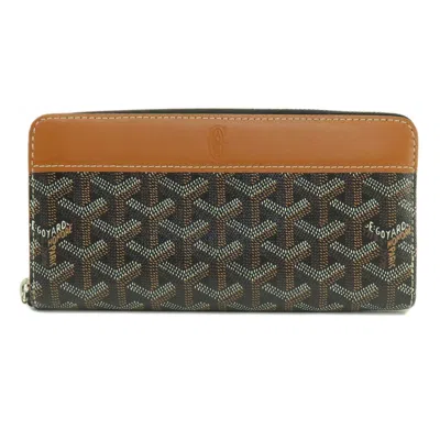 Pre-owned Goyard Black Brown Coated Canvas Leather Long Wallet (bi-fold) () In Black, Brown