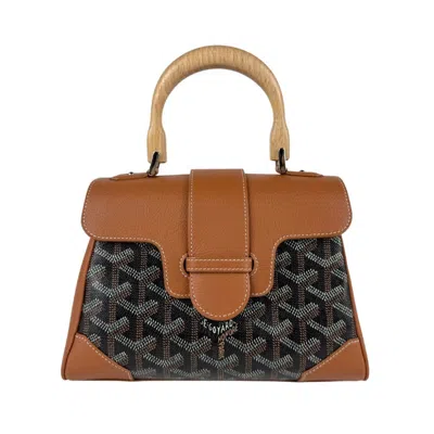 Pre-owned Goyard Black Brown Leather Pvc Coated Canvas Handbag Shoulder Bag ()