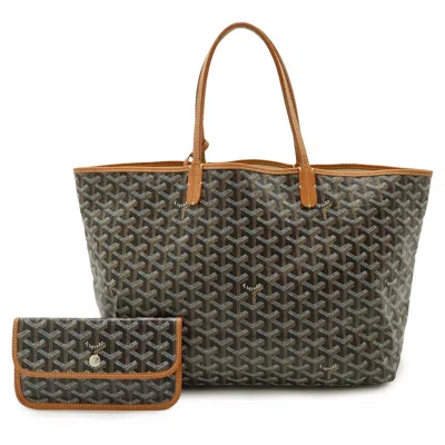 Pre-owned Goyard Black Brown White Coated Canvas Leather Shoulder Bag Tote Bag () In Multi