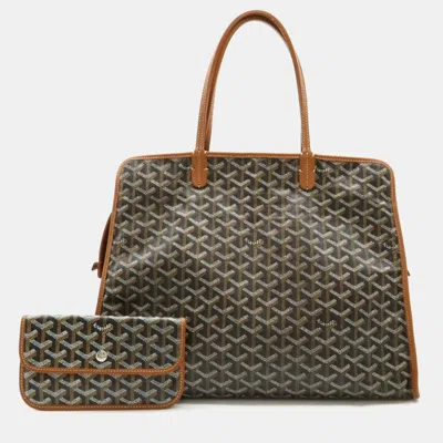 Pre-owned Goyard Black Brown White Pvc And Leather Hardy Pm Tote Bag