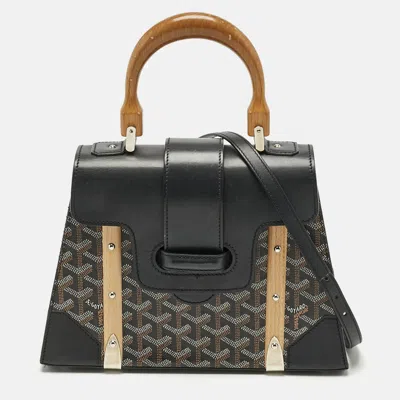 Pre-owned Goyard Black Coated Canvas And Leather Pm Saigon Top Handle Bag