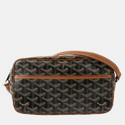 Pre-owned Goyard Ine Canvas Leather Cap-vert Pm Shoulder Bag In Black