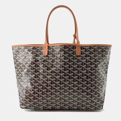 Pre-owned Goyard Saint Louis Black/natural Pvc Coated Canvas Leather Size Pm