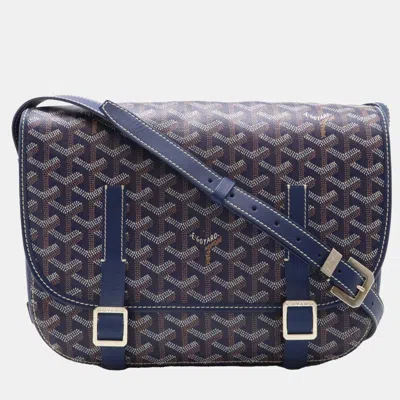 Pre-owned Goyard Blue Coated Canvas Leather Belvedere Mm Shoulder Bag