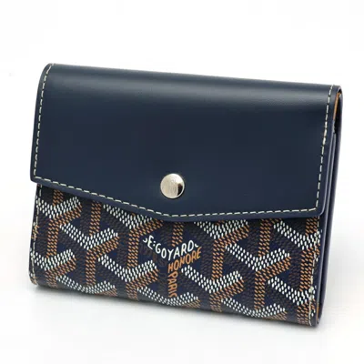Pre-owned Goyard Blue Navy Canvas Leather Wallet (tri-fold) ()