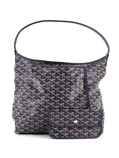 Pre-owned Goyard Boheme Printed Coated Canvas Hobo Bag In Blue
