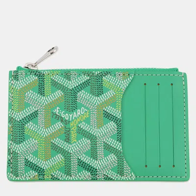 Pre-owned Goyard Bourbon Zip-around Card Holder Meadow Green Pvc/leather