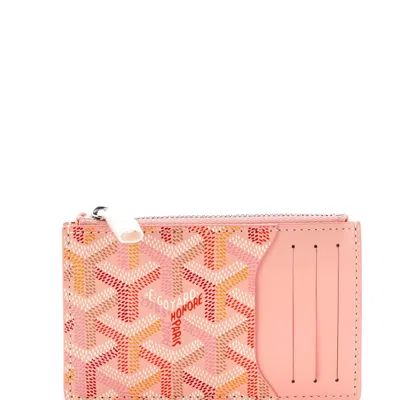 Pre-owned Goyard Bourbon Zipped Card Holder Coated Canvas In Pink
