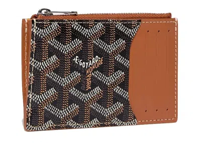 Pre-owned Goyard Bourbon Zipped Card Holder In Black/tan