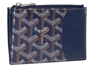 Pre-owned Goyard Bourbon Zipped Card Holder In Navy Blue