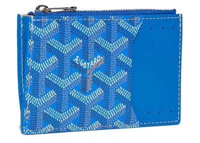 Pre-owned Goyard Bourbon Zipped Card Holder In Sky Blue