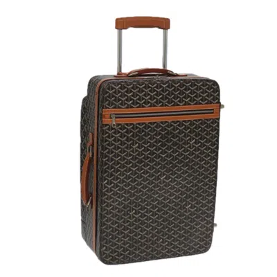 Pre-owned Goyard Bourget Trolley Rolling Luggage Coated Canvas Brown Pvc Travel Bag Bag ()