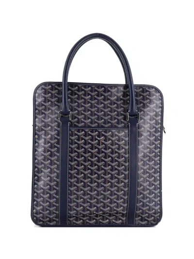 Pre-owned Goyard Bourgogne Bag Coated Canvas Satchel In Blue
