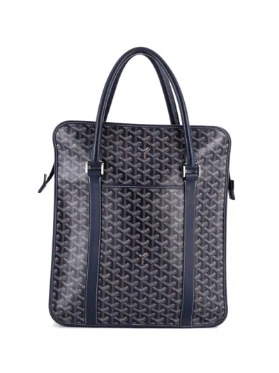 Pre-owned Goyard Bourgogne Bag Coated Canvas Satchel In Blue