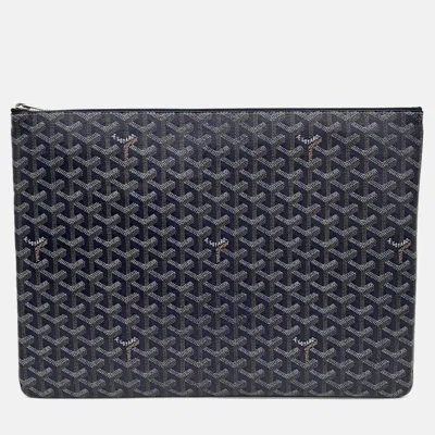Pre-owned Goyard Brown Navy Blue Pvc Senna Gm