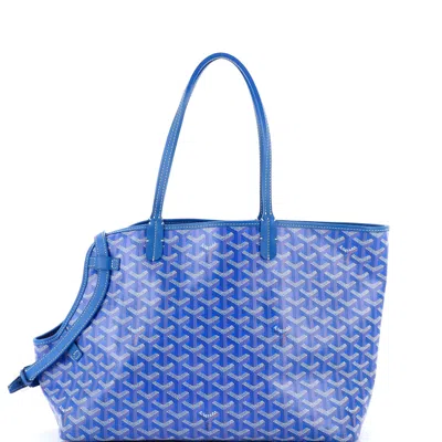 Pre-owned Goyard Chien Gris Pet Carrier Tote Coated Canvas In Blue