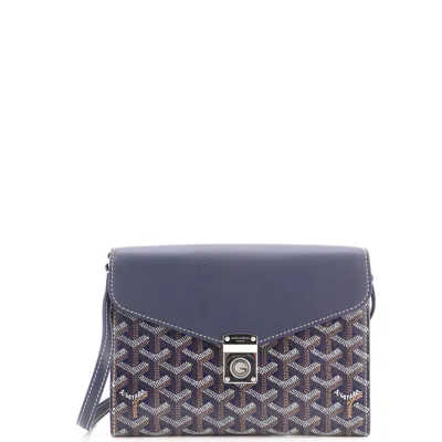 Goyard Chypre Wallet On Strap Coated Canvas With Leather In Blue