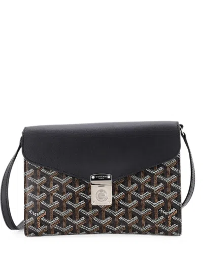 Pre-owned Goyard Chypre Wallet On Strap Coated Canvas With Leather Crossbody Bag In Black