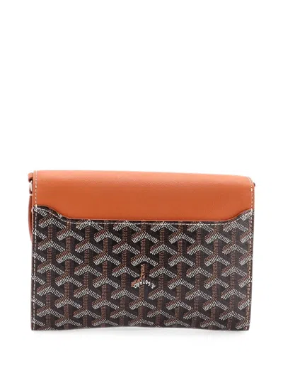 Pre-owned Goyard Chypre Wallet On Strap Coated Canvas With Leather Crossbody Bag In Brown