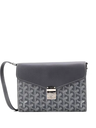 Pre-owned Goyard Chypre Wallet On Strap Coated Canvas With Leather Crossbody Bag In Gray