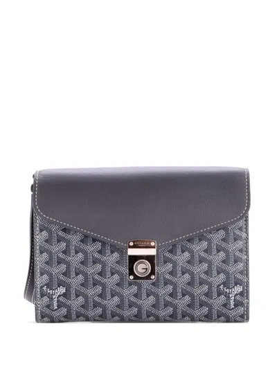 Pre-owned Goyard Chypre Wallet On Strap Coated Canvas With Leather Crossbody Bag In Gray