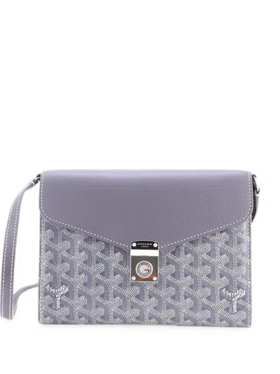 Pre-owned Goyard Chypre Wallet On Strap Coated Canvas With Leather Crossbody Bag In Gray