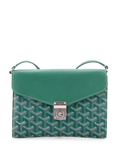 Pre-owned Goyard Chypre Wallet On Strap Coated Canvas With Leather Crossbody Bag In Green