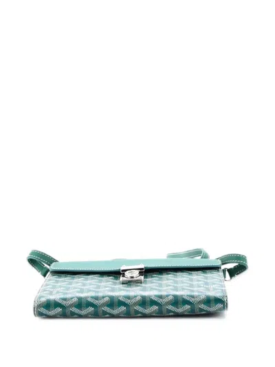 Pre-owned Goyard Chypre Wallet On Strap Coated Canvas With Leather Crossbody Bag In Green