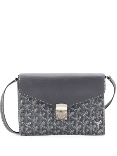 Pre-owned Goyard Chypre Wallet On Strap Coated Canvas With Leather Crossbody Bag In Grey