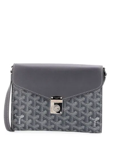 Pre-owned Goyard Chypre Wallet On Strap Coated Canvas With Leather Crossbody Bag In Grey
