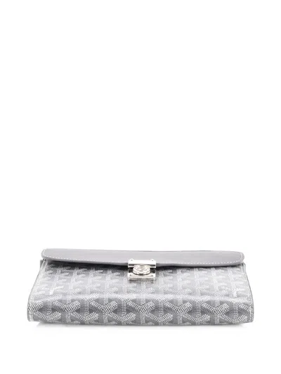 Pre-owned Goyard Chypre Wallet On Strap Coated Canvas With Leather Crossbody Bag In Grey