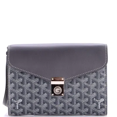 Pre-owned Goyard Chypre Wallet On Strap Coated Canvas With Leather In Gray